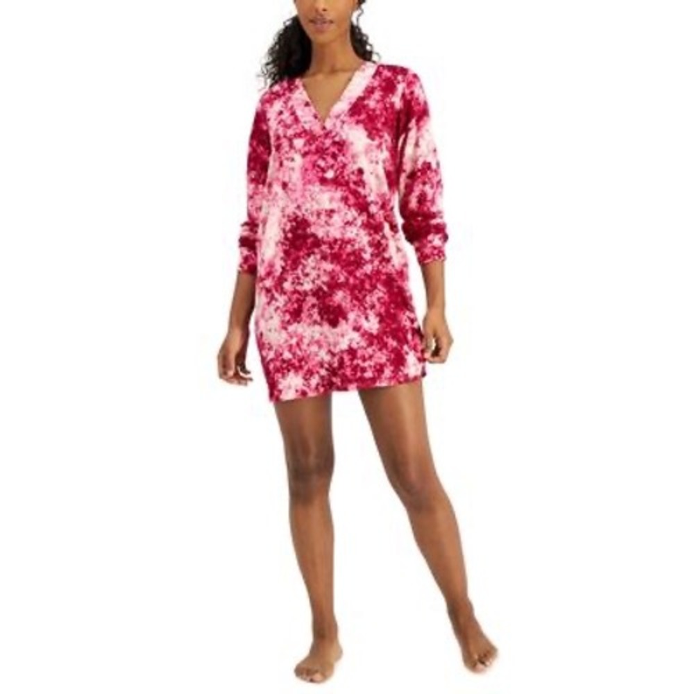 Jenni Women's Printed Long-Sleeve Sleep Shirt Pink Splash Tie‎ Dye - Size M